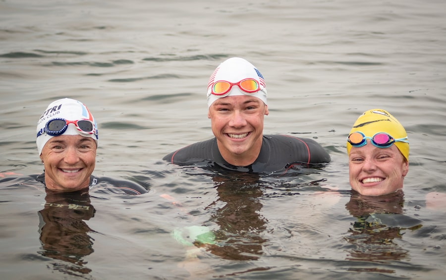 Three swimmers.