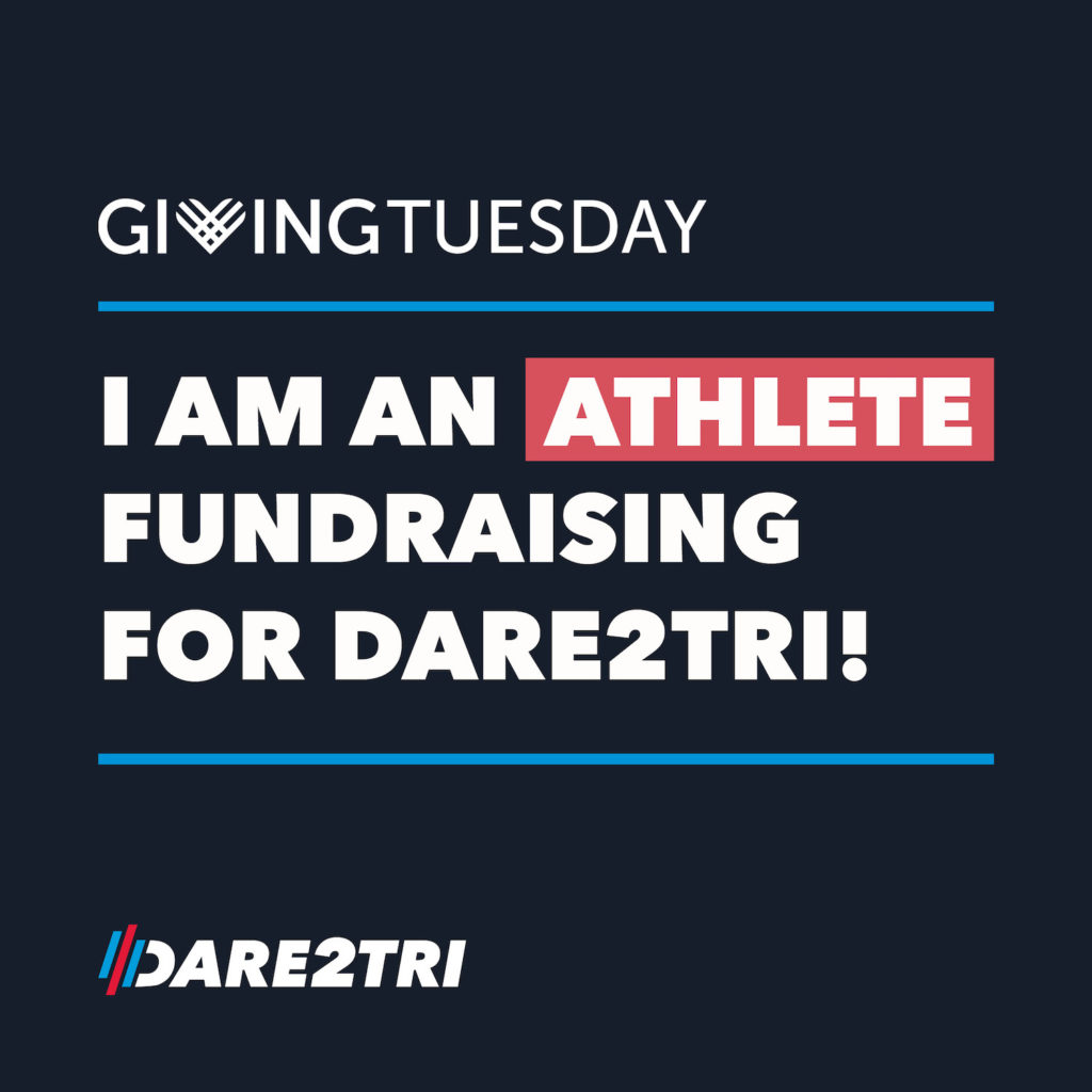 Shareable graphic for athletes. Text: 'I am an athlete fundraising for Dare2tri.'