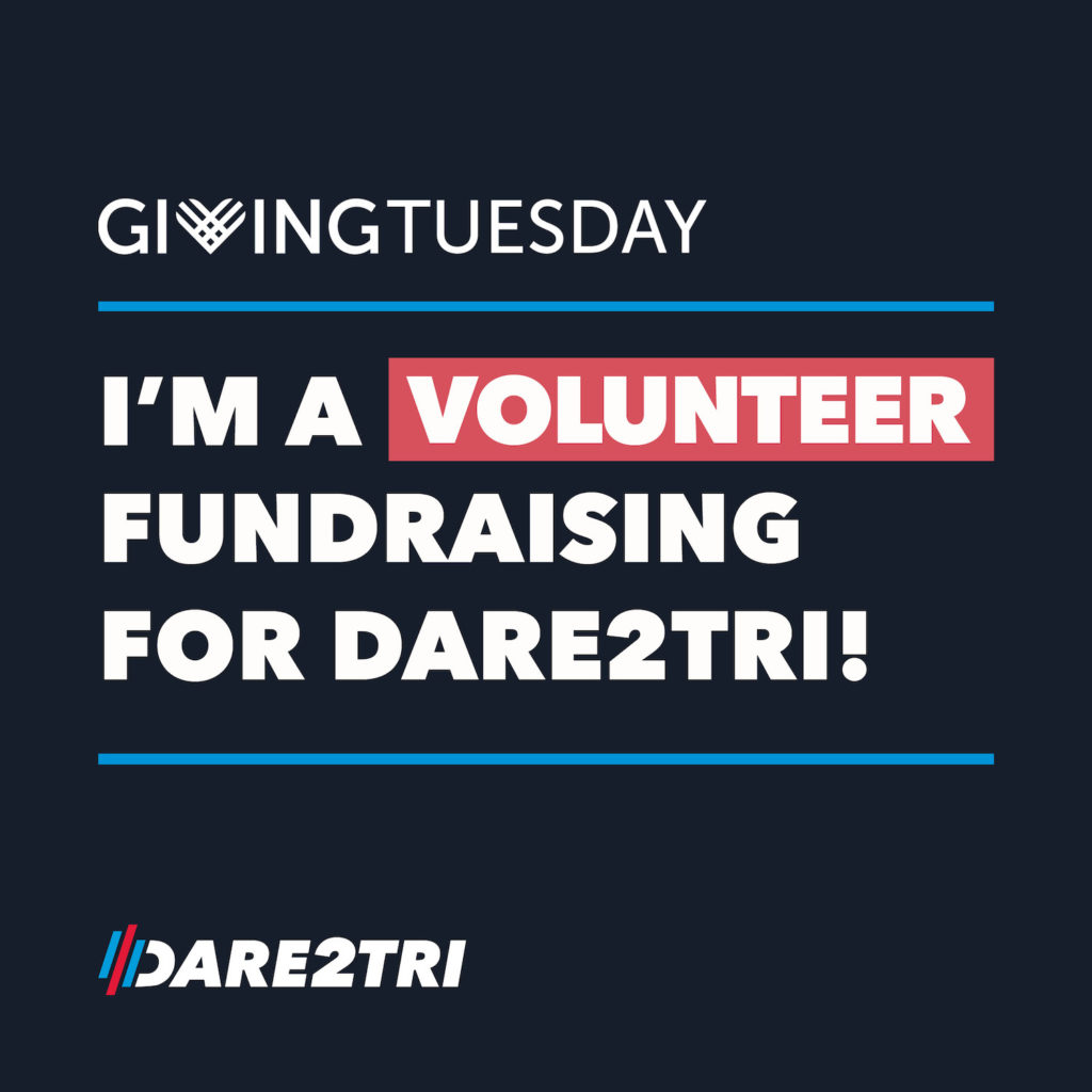 Shareable graphic for volunteers. Text: 'I'm a volunteer fundraising for Dare2tri.'