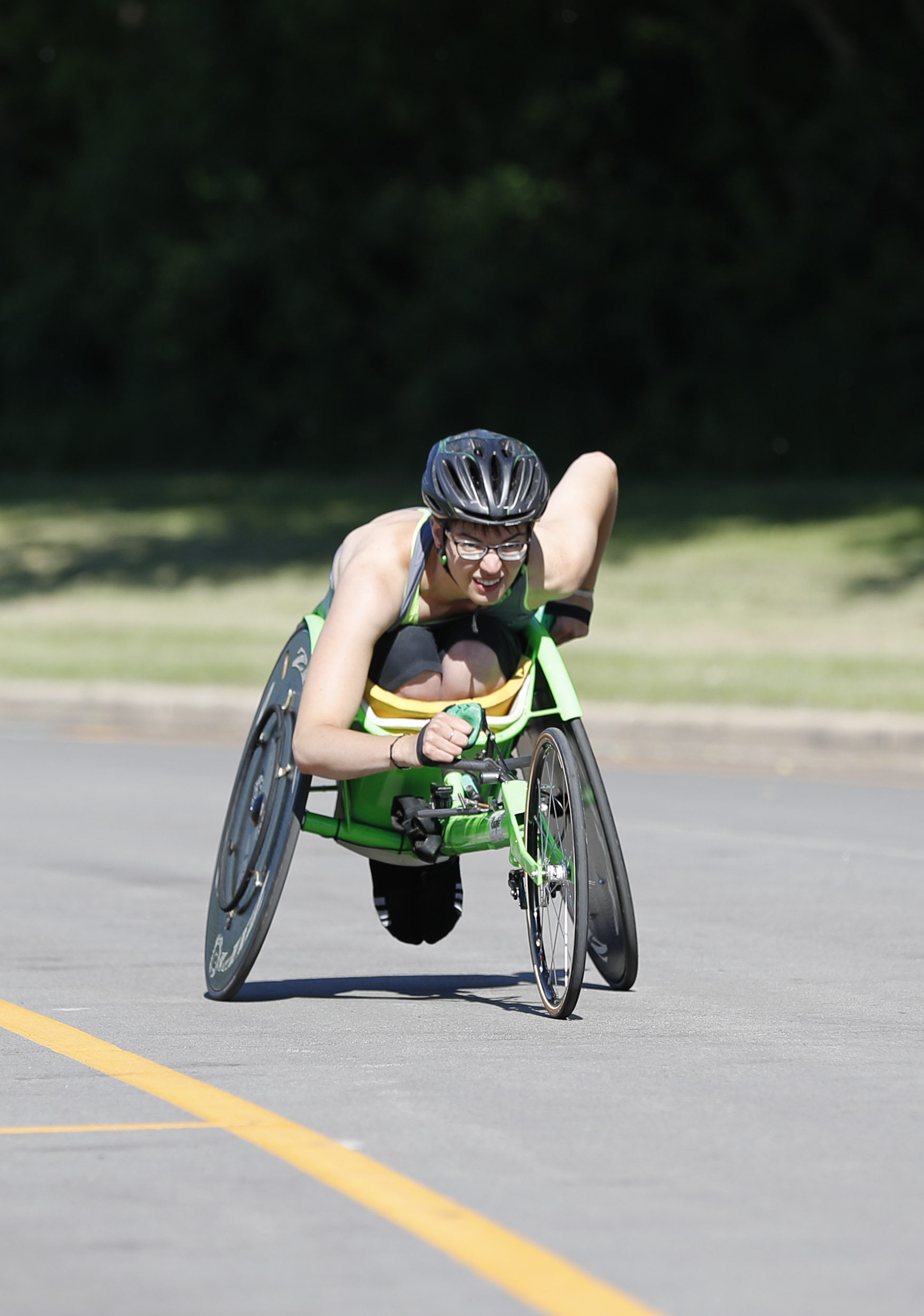 Sam Schroth in a racing chair.