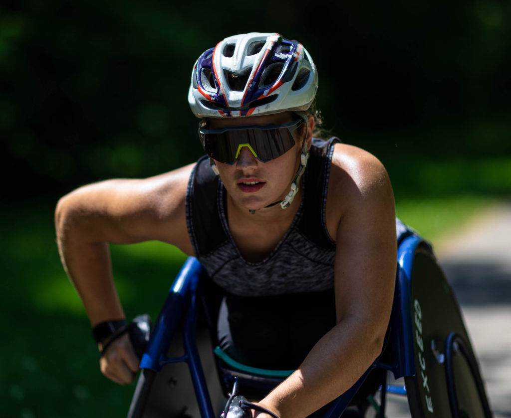 Skyler Fisher in a racing chair.