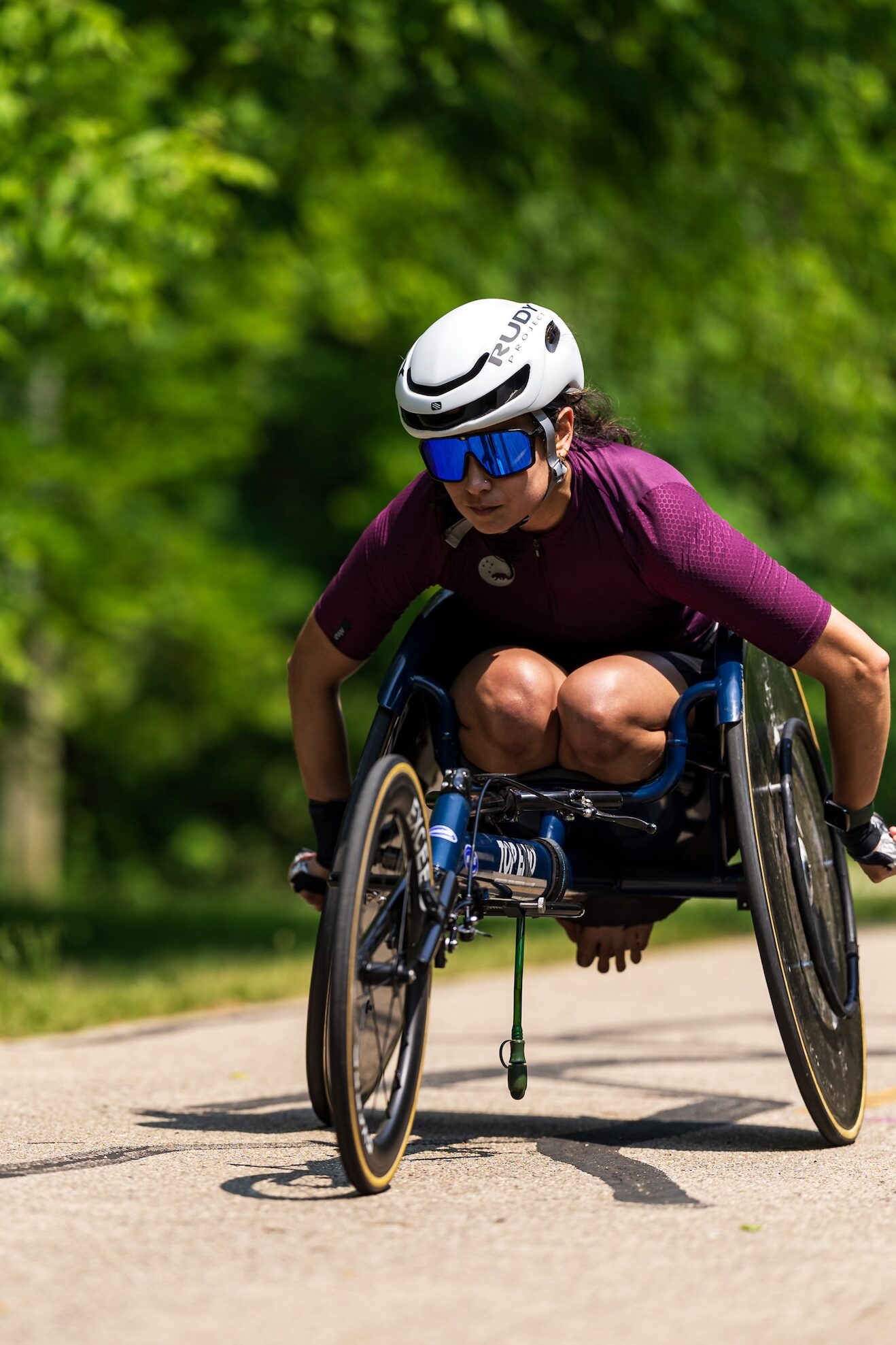 Hillary Wool in a racing chair.