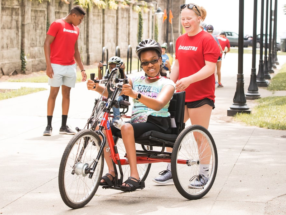 dare2tru athlete on an adaptive bike